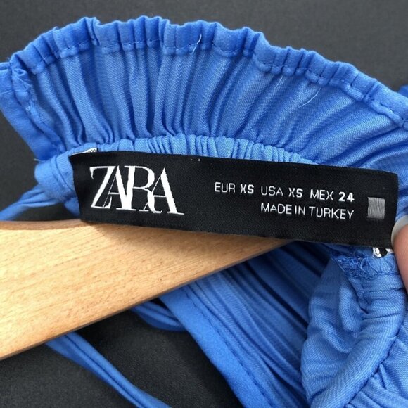 Zara Women's Sleeveless Pleated Top XS Blue Tie-Back Going Out Top Office Career - Picture 4 of 5